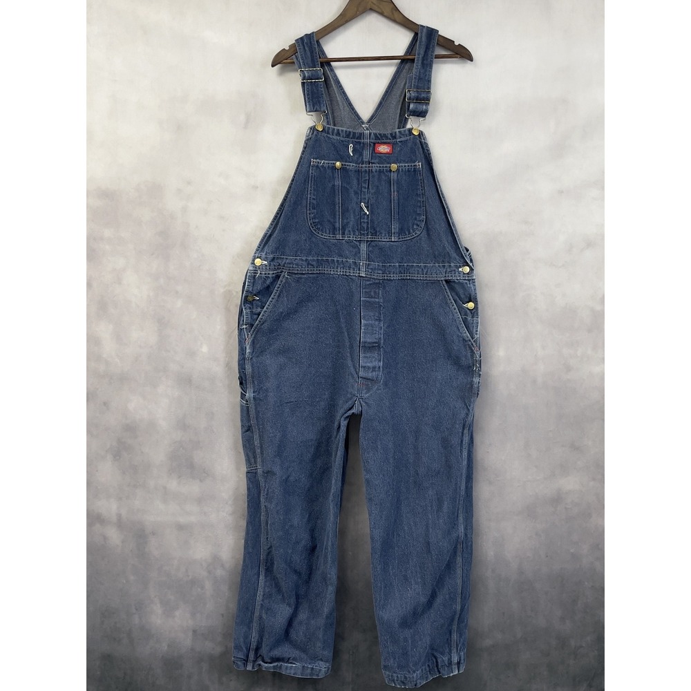 Dickies Denim Overalls Mens 44x30 Cotton Work Carpenter Utility Classic HEMMED